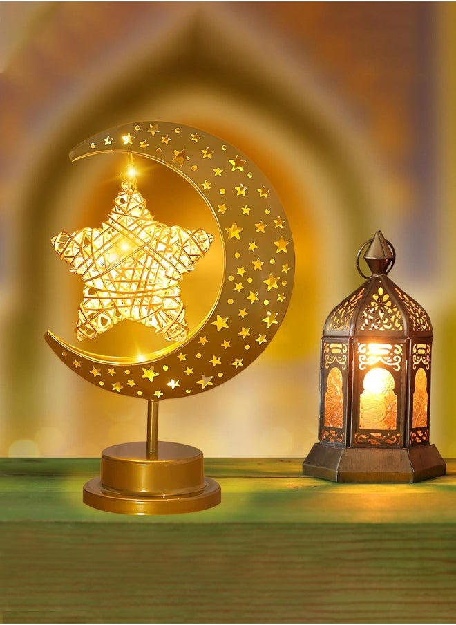 Ramadan Decorations Table Lamp,LED Star Moon Star Night Light, Battery Powered for Home Party Bedroom Table, Ramadan Eid Gifts for Kids Family