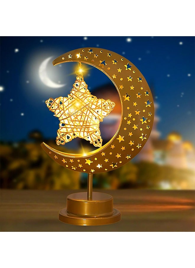 Ramadan Decorations Table Lamp,LED Star Moon Star Night Light, Battery Powered for Home Party Bedroom Table, Ramadan Eid Gifts for Kids Family