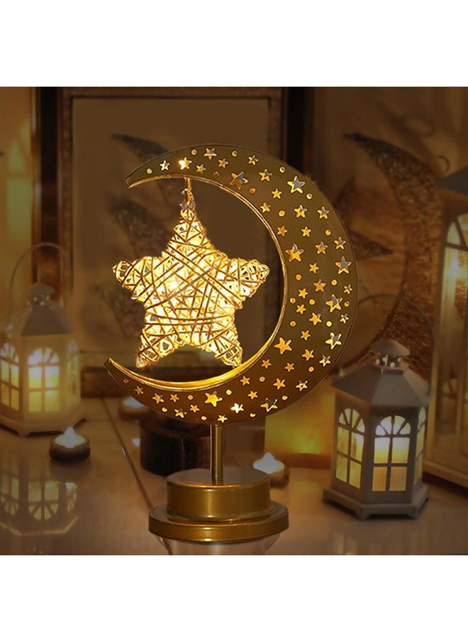 Ramadan Decorations Table Lamp,LED Star Moon Star Night Light, Battery Powered for Home Party Bedroom Table, Ramadan Eid Gifts for Kids Family