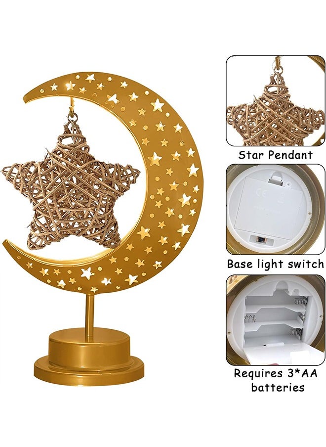 Ramadan Decorations Table Lamp,LED Star Moon Star Night Light, Battery Powered for Home Party Bedroom Table, Ramadan Eid Gifts for Kids Family