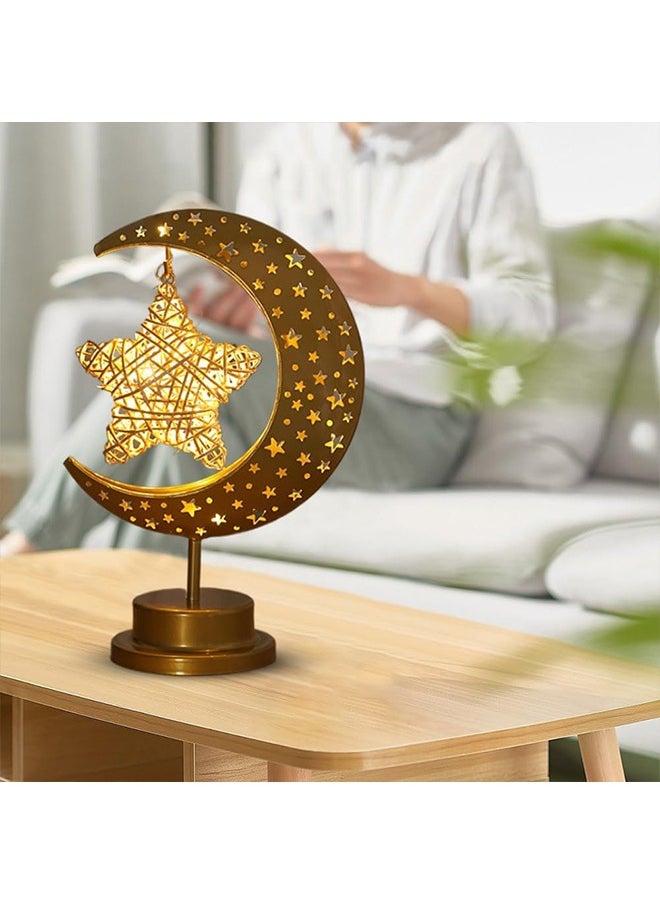 Ramadan Decorations Table Lamp,LED Star Moon Star Night Light, Battery Powered for Home Party Bedroom Table, Ramadan Eid Gifts for Kids Family