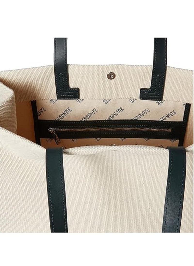 Lacoste Heritage Canvas Large Shopping Bag, Farine/Sinople