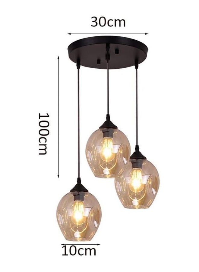 A F N LIGHTINGS 3-Light Modern Glass Chandelier, Contemporary Decorative Pendant Lamp for Home, Hotel, and Kitchen Island, Industrial Metal Hanging Light, Retro Loft Style Simple Ceiling Fixture