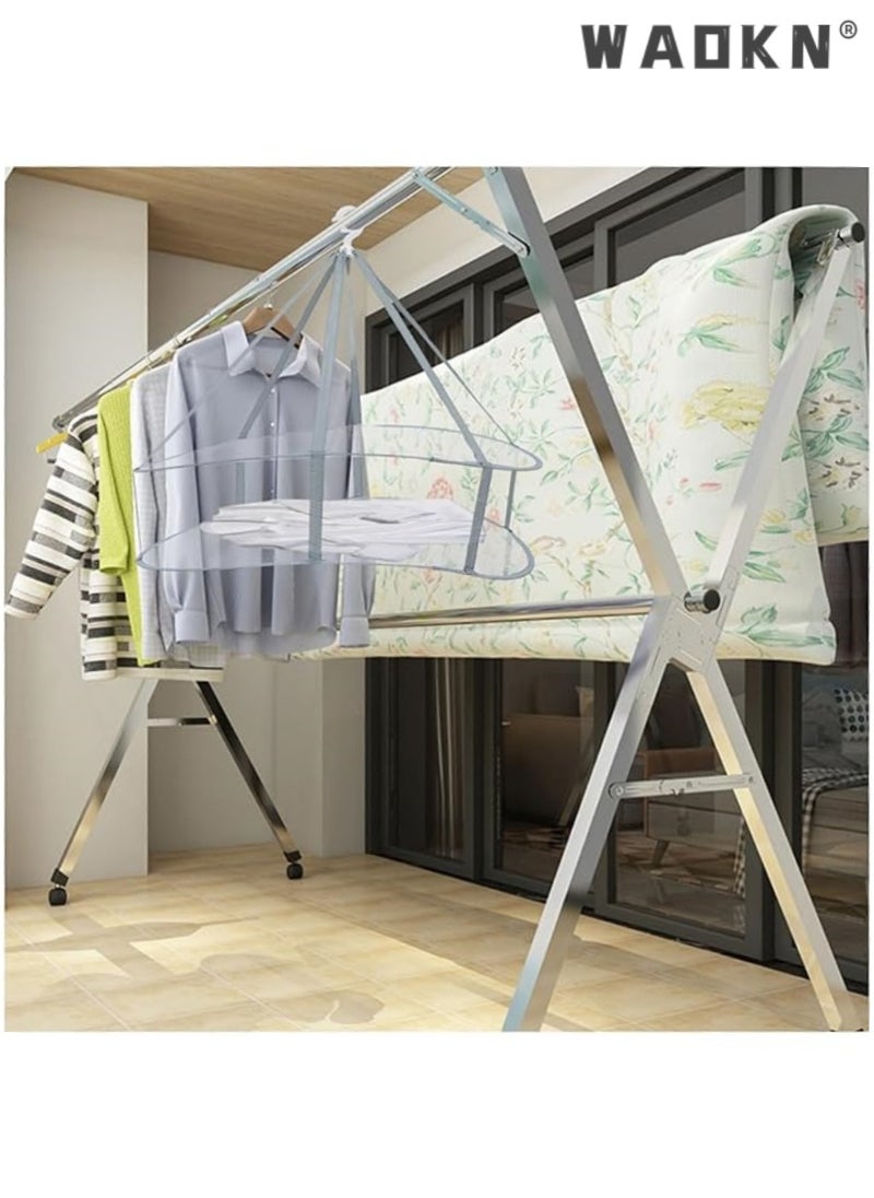 2 Pcs Folding Hanging Dryer for Sweater, Delicates, Swimsuit, T-Shirt - Windproof Design of 2-Tier Mesh Drying Surface with Fixing Band - Sturdy