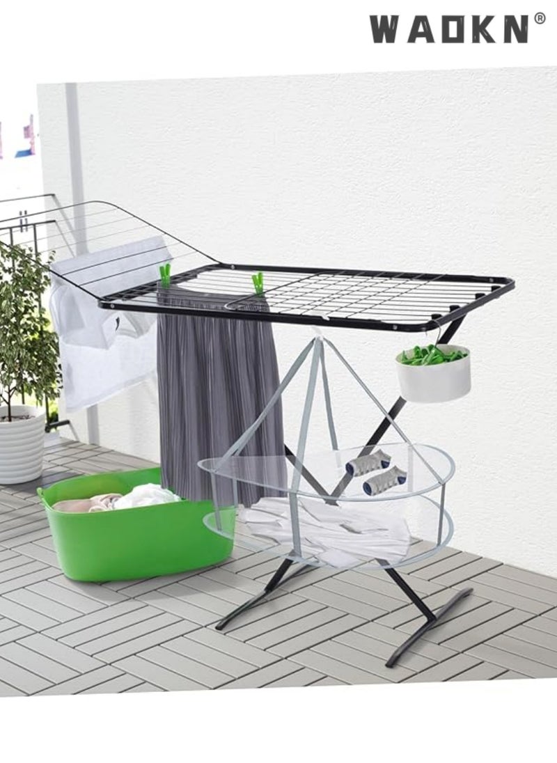 2 Pcs Folding Hanging Dryer for Sweater, Delicates, Swimsuit, T-Shirt - Windproof Design of 2-Tier Mesh Drying Surface with Fixing Band - Sturdy