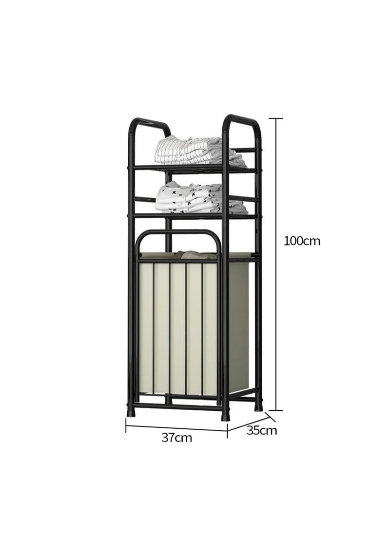 Storage Rack With Tilting Dirty Clothes Basket,With Removable Liner Bag,Multi Layer Rack Bathroom Laundry Room Clothing Storage (H-Laundry Hamper)