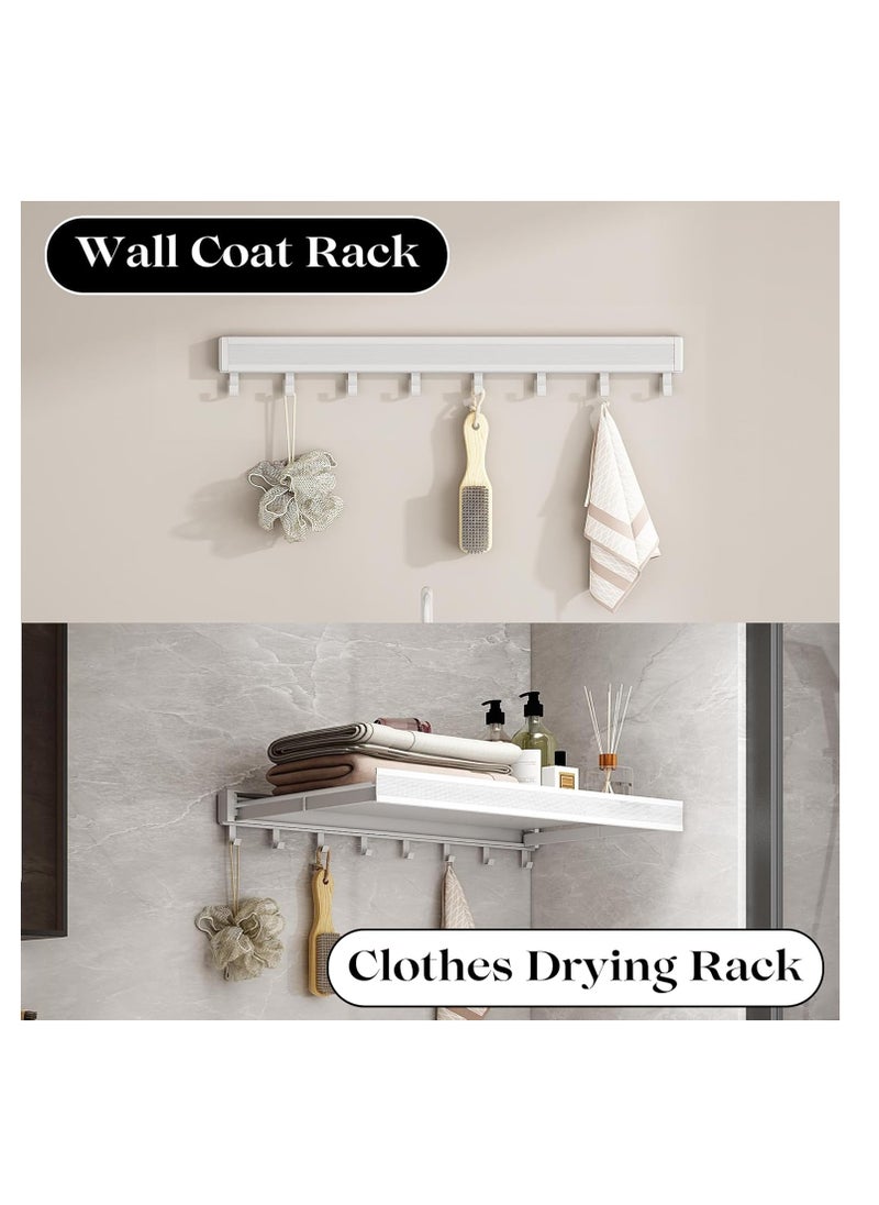 Wall Mounted Clothes Drying Rack,Laundry Drying Rack Collapsible,with Net Retractable Foldable Clothes Drying Rack Laundry Drying Rack Lay Flat to Dry Thickened Aluminum Collapsible Rack for Shoes Socks Underwear No Punching Required,60cm Wide Space Aluminum Foldable Hanging Coat Rack With 8 Towel Hooks(white)