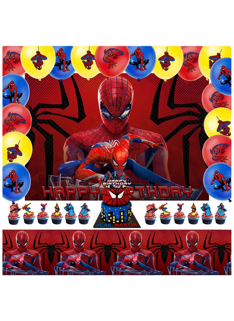 Spiderman Birthday Party Supplies, Spiderman Party Birthday Decorations included Happy Birthday Banner, Balloons, Cake Toppers,for Baby Shower Birthday Party Background Decorations