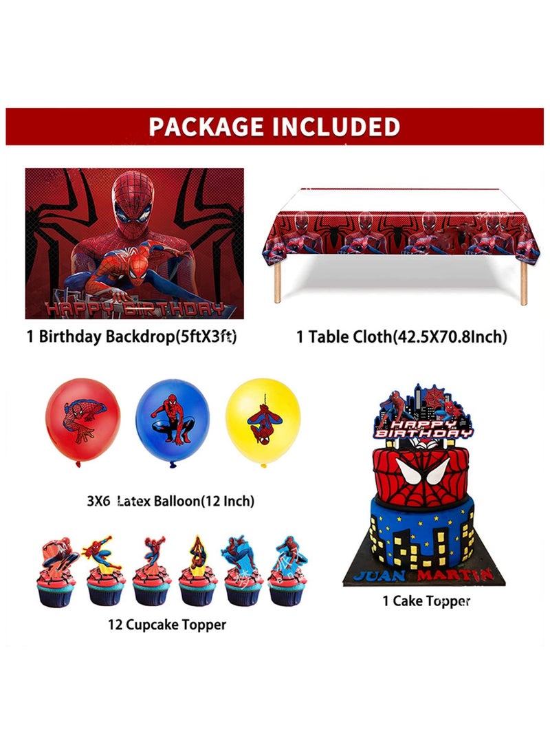 Spiderman Birthday Party Supplies, Spiderman Party Birthday Decorations included Happy Birthday Banner, Balloons, Cake Toppers,for Baby Shower Birthday Party Background Decorations