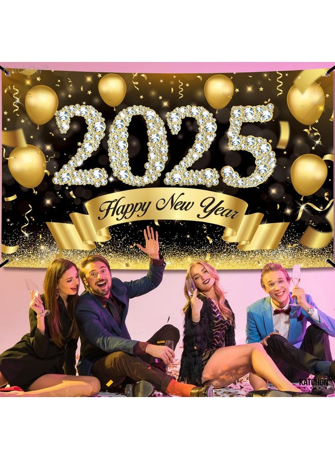 , Xtralarge Happy New Years Banner 2025 - New Years Backdrop, 72X44 Inch | Happy New Year Decorations 2025 | New Years Eve Banner 2025 | Nye Decorations 2025 | New Years Eve Party Supplies 2025