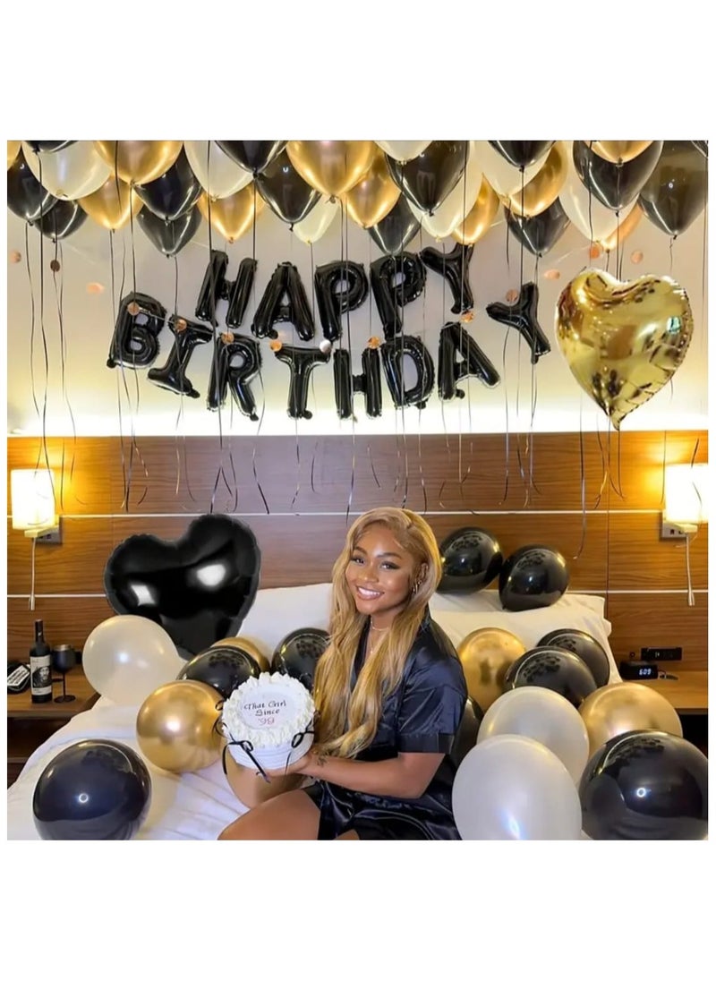 42 PCS Ultimate Birthday Party Balloon Set, 16 inch Black Happy birthday Letters, Assorted Lates Balloons, Hear-Shaped Balloons,2x Glue,1x Ribbon-Perfect for Unforgettable Celebrations