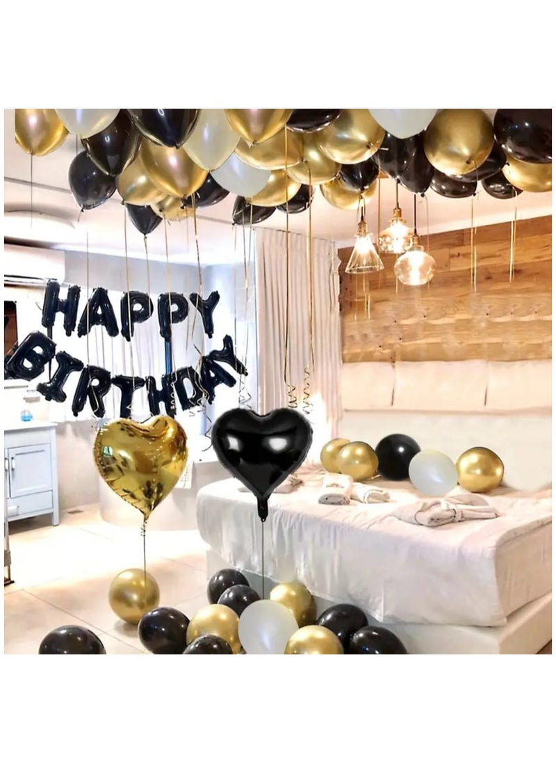 42 PCS Ultimate Birthday Party Balloon Set, 16 inch Black Happy birthday Letters, Assorted Lates Balloons, Hear-Shaped Balloons,2x Glue,1x Ribbon-Perfect for Unforgettable Celebrations