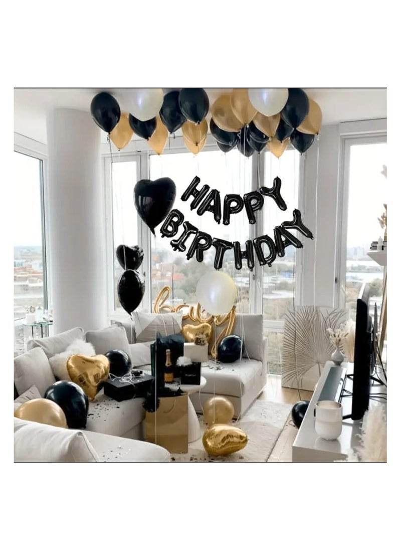 42 PCS Ultimate Birthday Party Balloon Set, 16 inch Black Happy birthday Letters, Assorted Lates Balloons, Hear-Shaped Balloons,2x Glue,1x Ribbon-Perfect for Unforgettable Celebrations