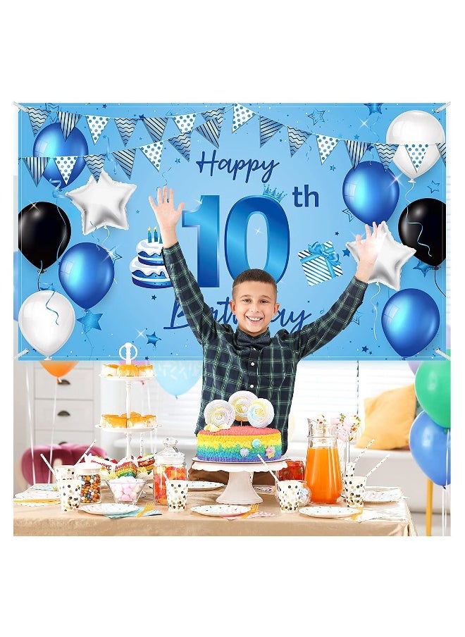 Happy Birthday Backdrop Banner 10th Birthday Extra Large Fabric Blue Birthday Sign Poster Photography Background Backdrop Banner for Anniversary Party Decoration Supply