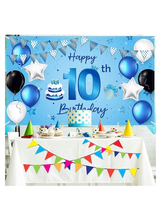 Happy Birthday Backdrop Banner 10th Birthday Extra Large Fabric Blue Birthday Sign Poster Photography Background Backdrop Banner for Anniversary Party Decoration Supply