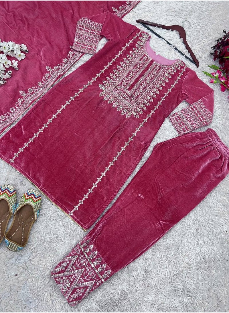 Designer party wear look Pink Top-Dupatta and fully stitched bottom