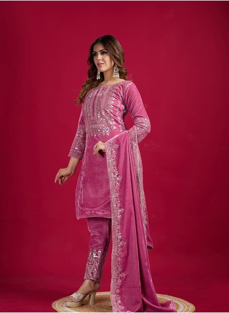 Designer party wear look Pink Top-Dupatta and fully stitched bottom