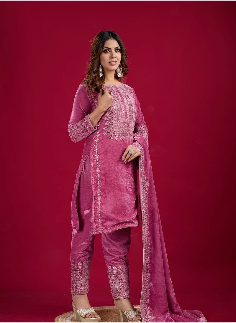 Designer party wear look Pink Top-Dupatta and fully stitched bottom