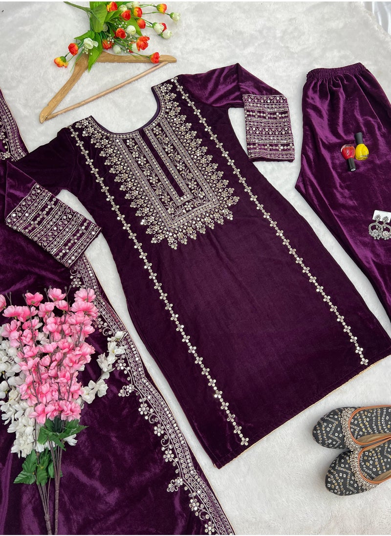 Designer party wear look Purple Top-Dupatta and fully stitched bottom