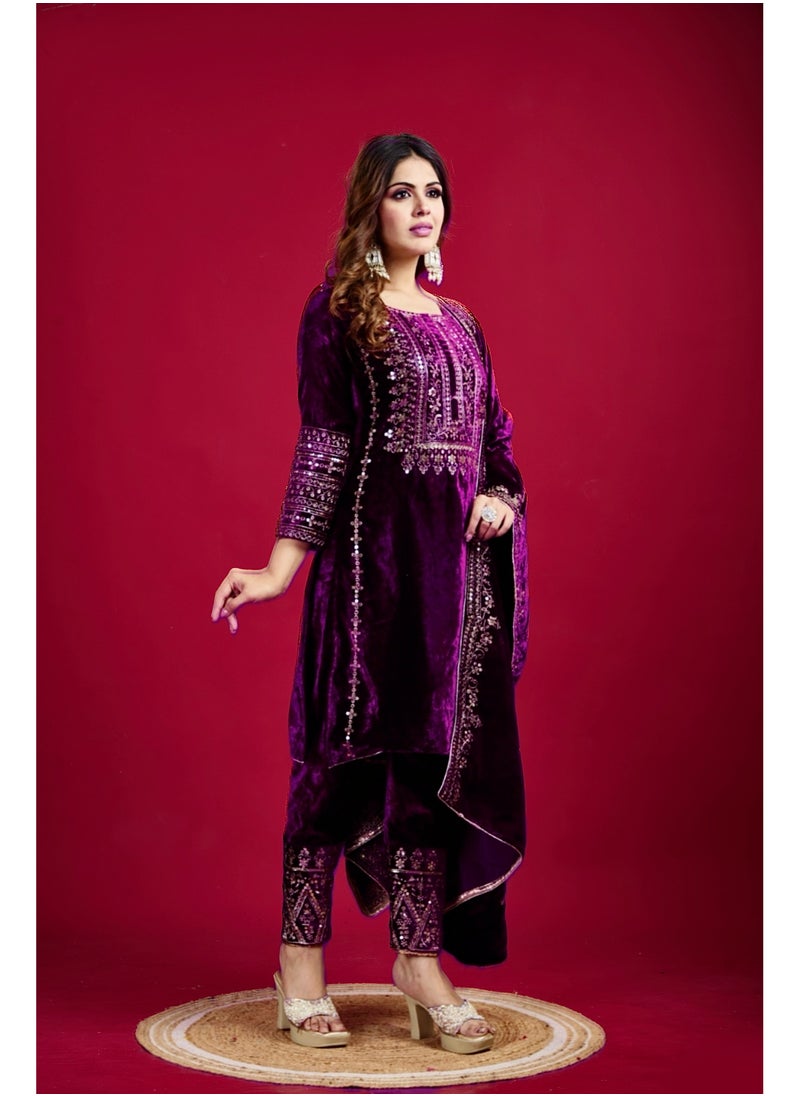 Designer party wear look Purple Top-Dupatta and fully stitched bottom