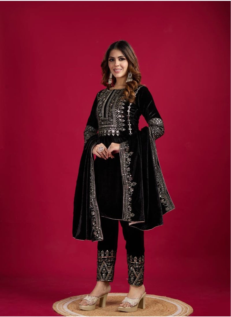 Designer party wear look Black Top-Dupatta and fully stitched bottom