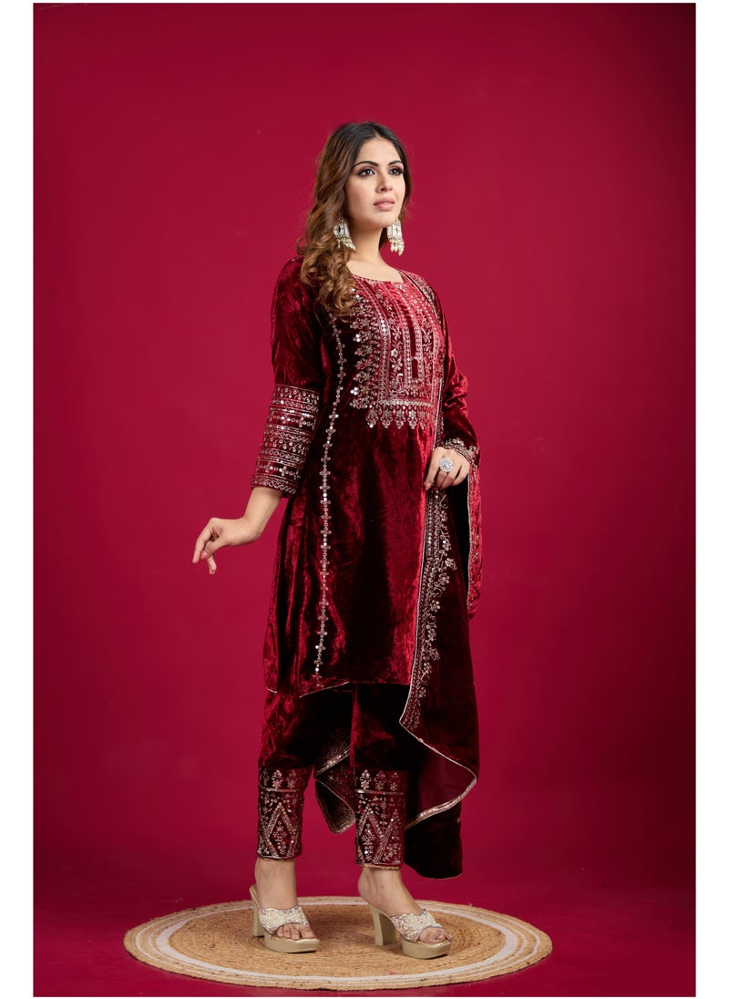 Designer party wear look Red Top-Dupatta and fully stitched bottom