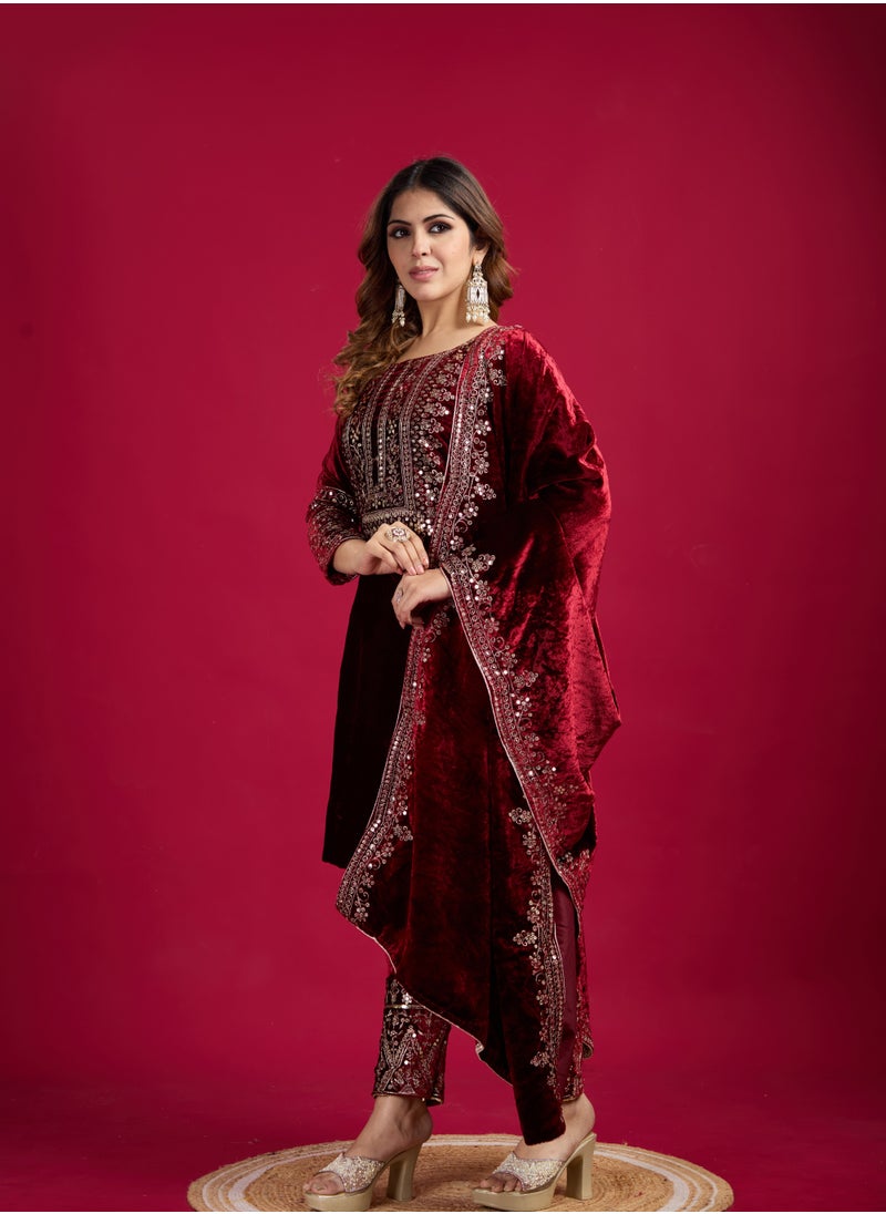 Designer party wear look Red Top-Dupatta and fully stitched bottom