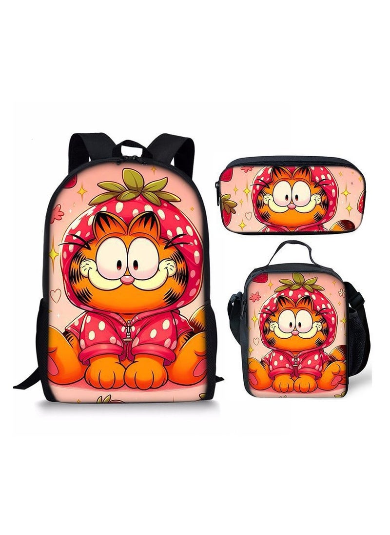 Garfield Three-piece Package Pencil Case Student Backpack 29*16*42CM + Shoulder Bag 19*6*23CM + Pencil Case 24*7*11CM Three-piece Set