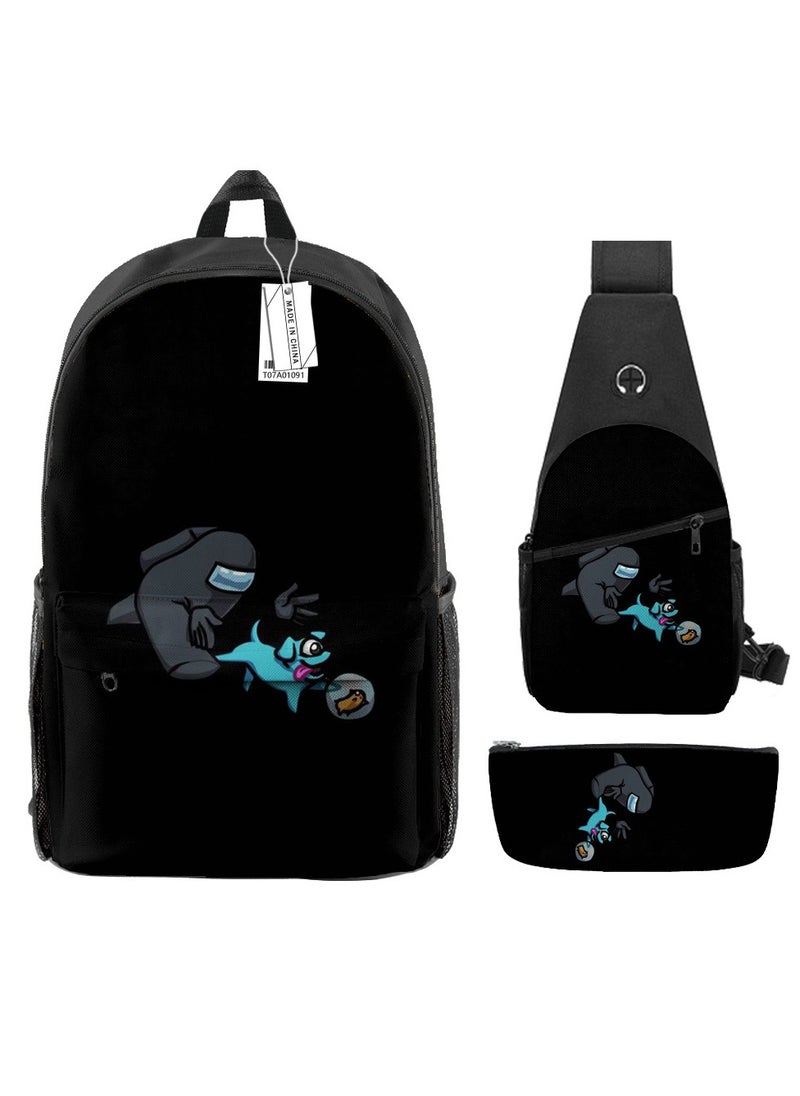 Backpack polyester schoolbag large-capacity cross-body bag student (new three-piece set)\\A01-Among Us: Werewolf Kill/Space Kill