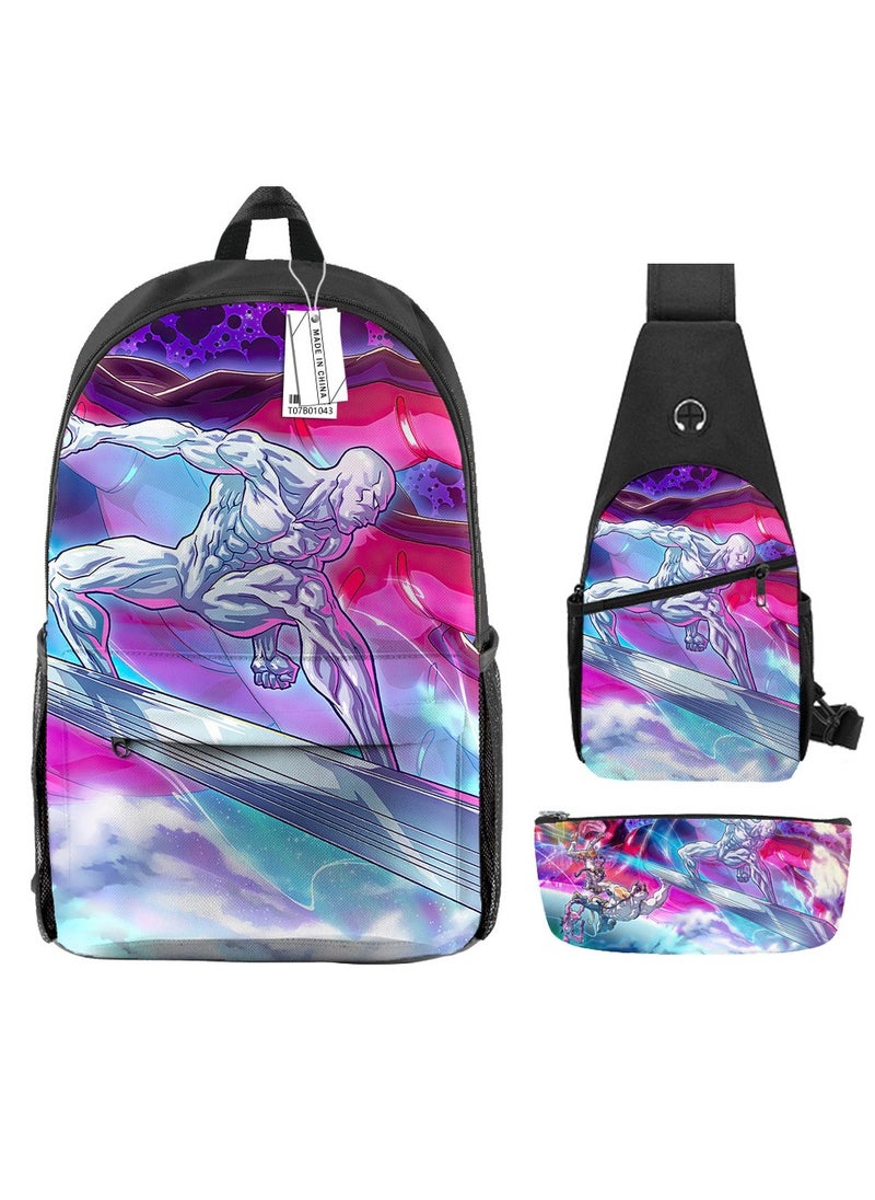 Student creative pattern backpack three-piece set 3D butterfly series men's and women's large-capacity computer backpack combination,21- Three-piece set - 43