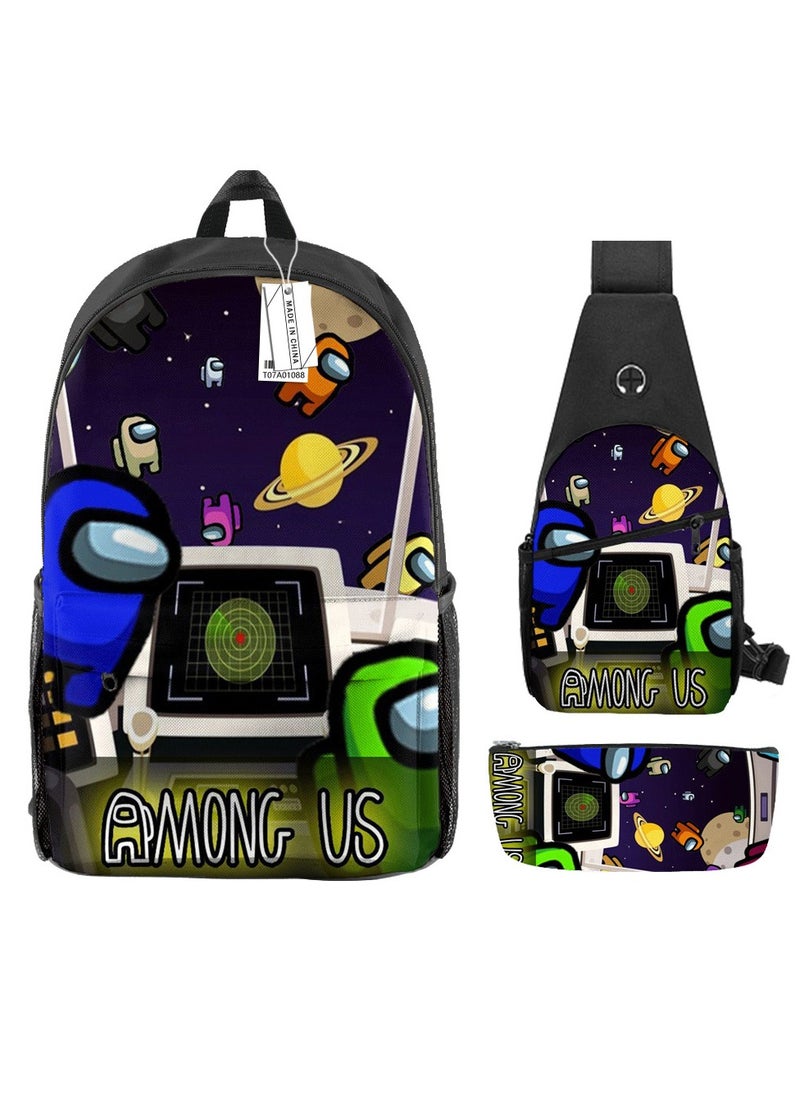 Backpack polyester schoolbag large-capacity cross-body bag student (new three-piece set)\\A01-Among Us: Werewolf Kill/Space Kill