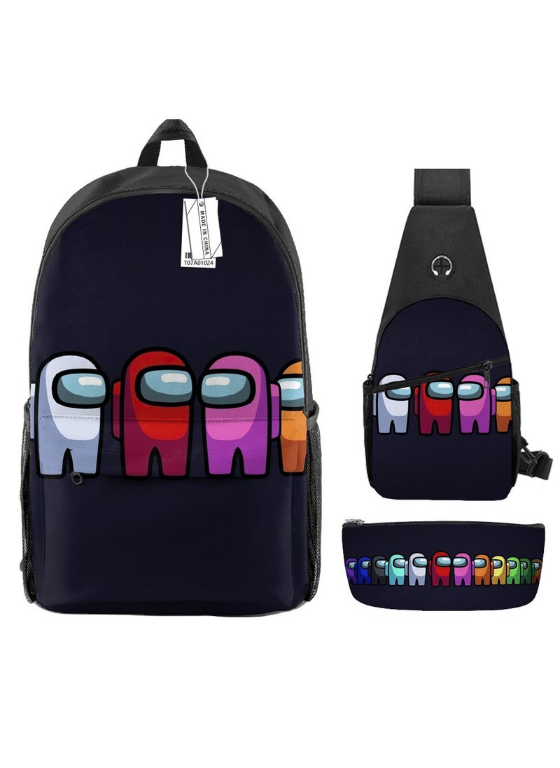 Backpack polyester schoolbag large-capacity cross-body bag student (new three-piece set)\\A01-Among Us: Werewolf Kill/Space Kill