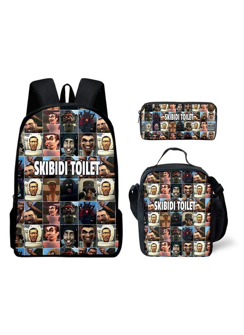 Printed backpack polyester schoolbag large-capacity cross-body bag student-S19-: Toilet Qiyuan (general standard three-piece set)