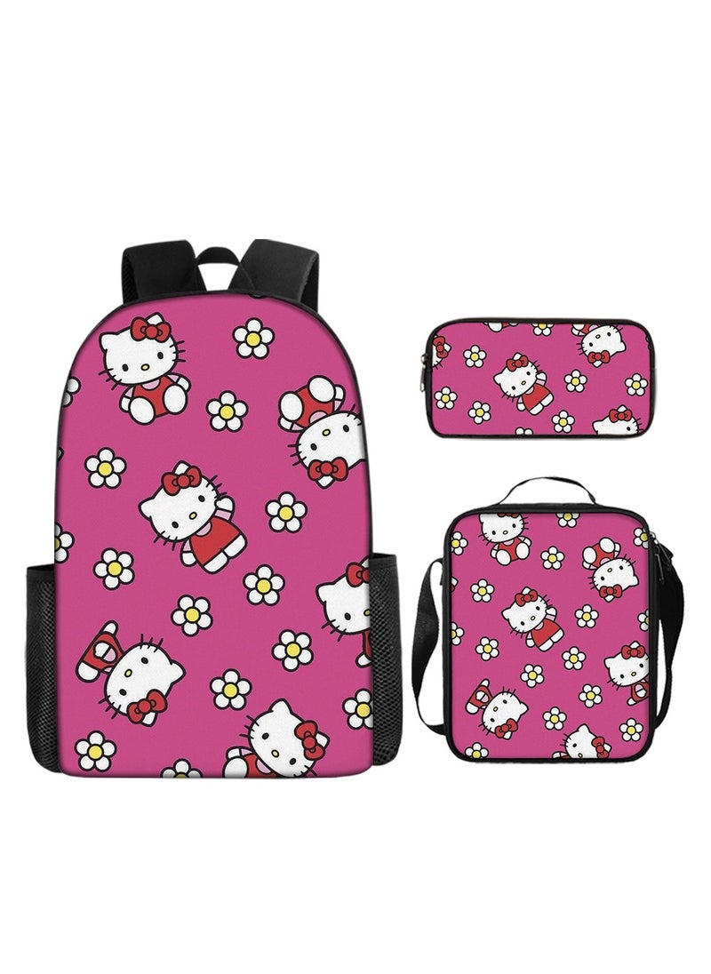 Cute Hello Kitty Girls Backpack Student Schoolbag Backpack 29*16*42CM + Shoulder Bag 19*6*23CM + Pen Bag 24*7*11CM Three-piece Set