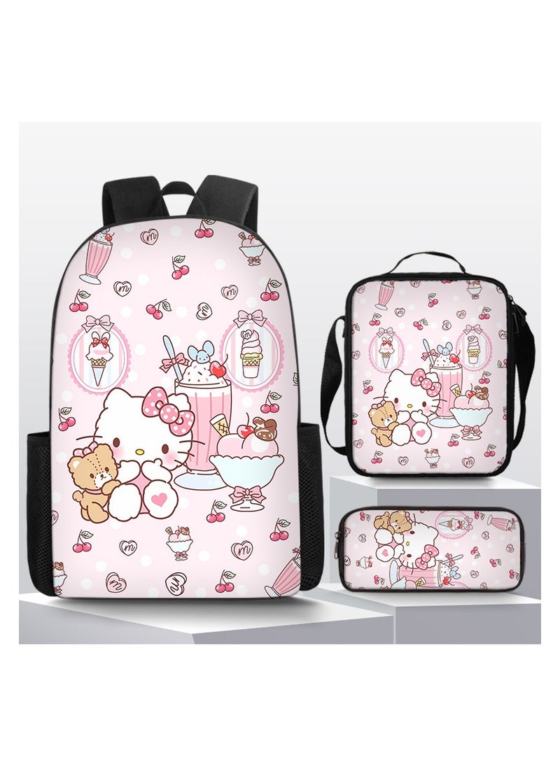 Cute Cat Girls Backpack Student Schoolbag Backpack 29*16*42CM + Shoulder Bag 19*6*23CM + Pen Bag 24*7*11CM Three-piece Set