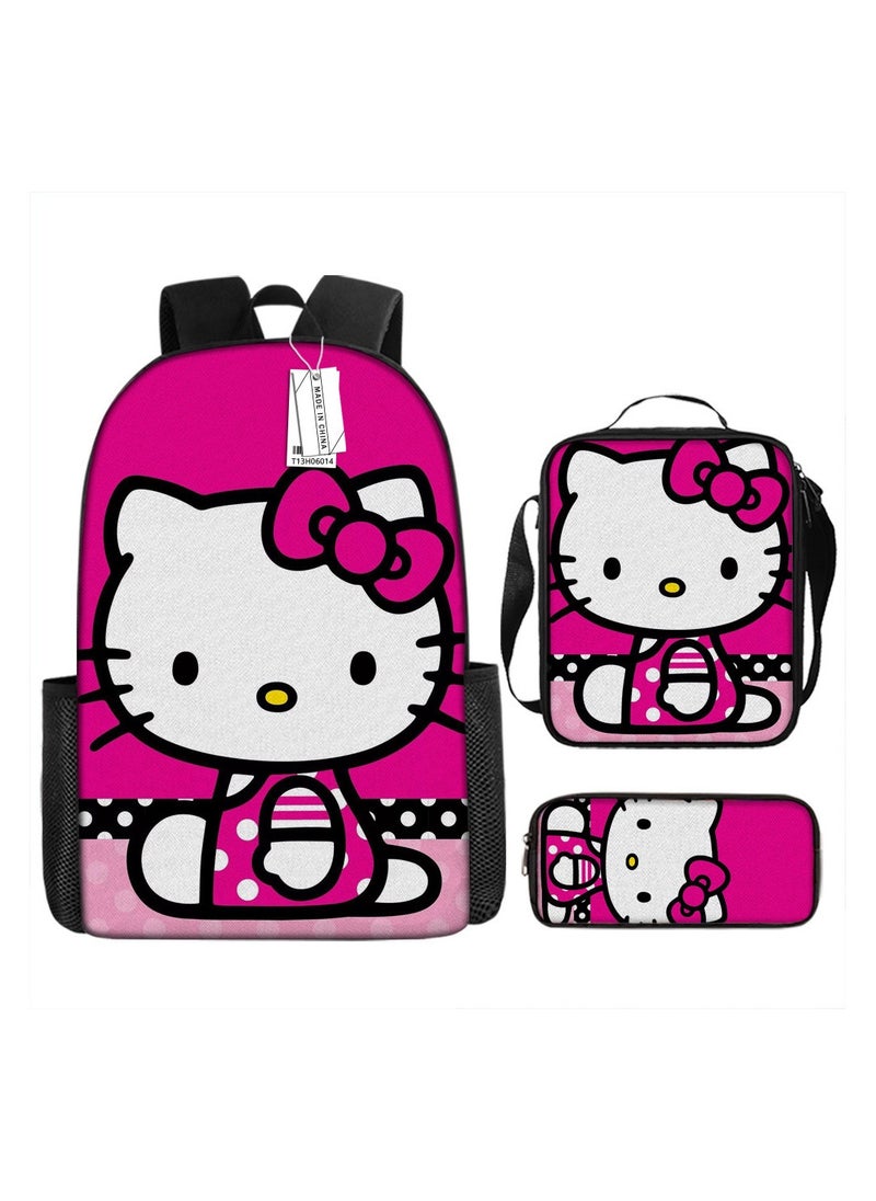 Cute Cat Girls Backpack Student Schoolbag Backpack 29*16*42CM + Shoulder Bag 19*6*23CM + Pen Bag 24*7*11CM Three-piece Set