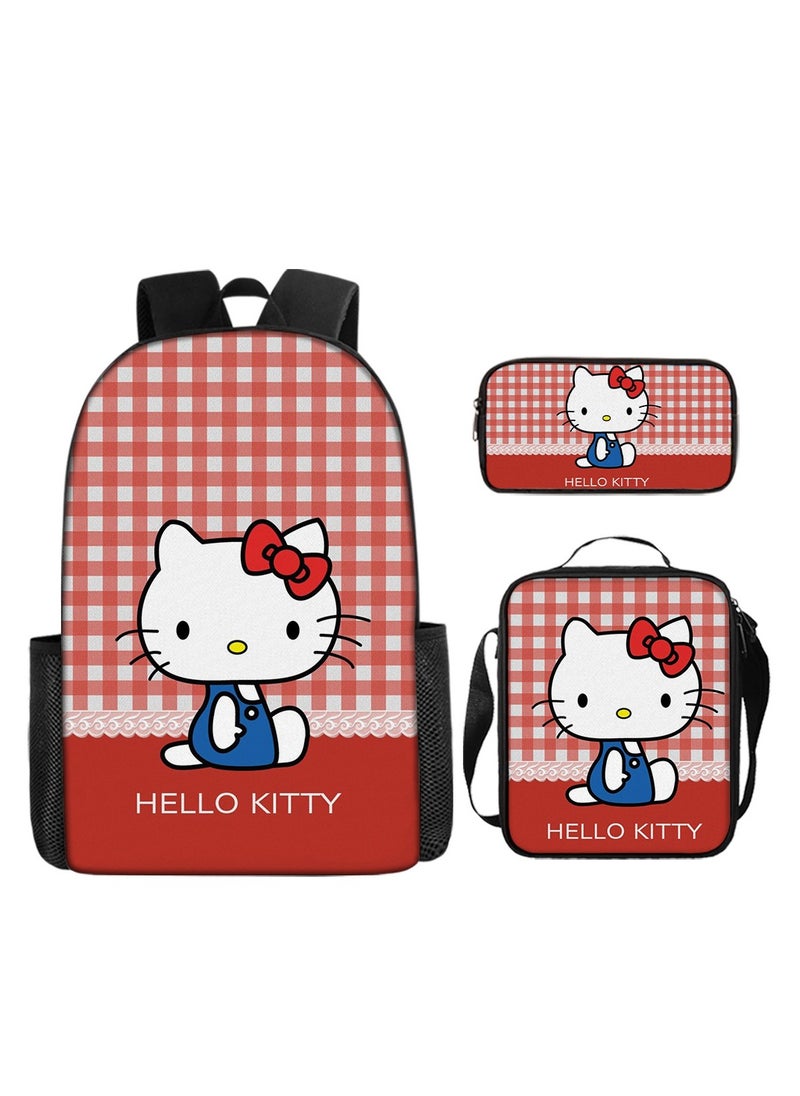 Cute Hello Kitty Girls Backpack Student Schoolbag Backpack 29*16*42CM + Shoulder Bag 19*6*23CM + Pen Bag 24*7*11CM Three-piece Set