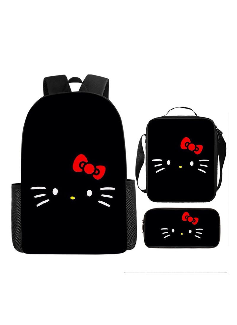 Cute Cat Girls Backpack Student Schoolbag Backpack 29*16*42CM + Shoulder Bag 19*6*23CM + Pen Bag 24*7*11CM Three-piece Set