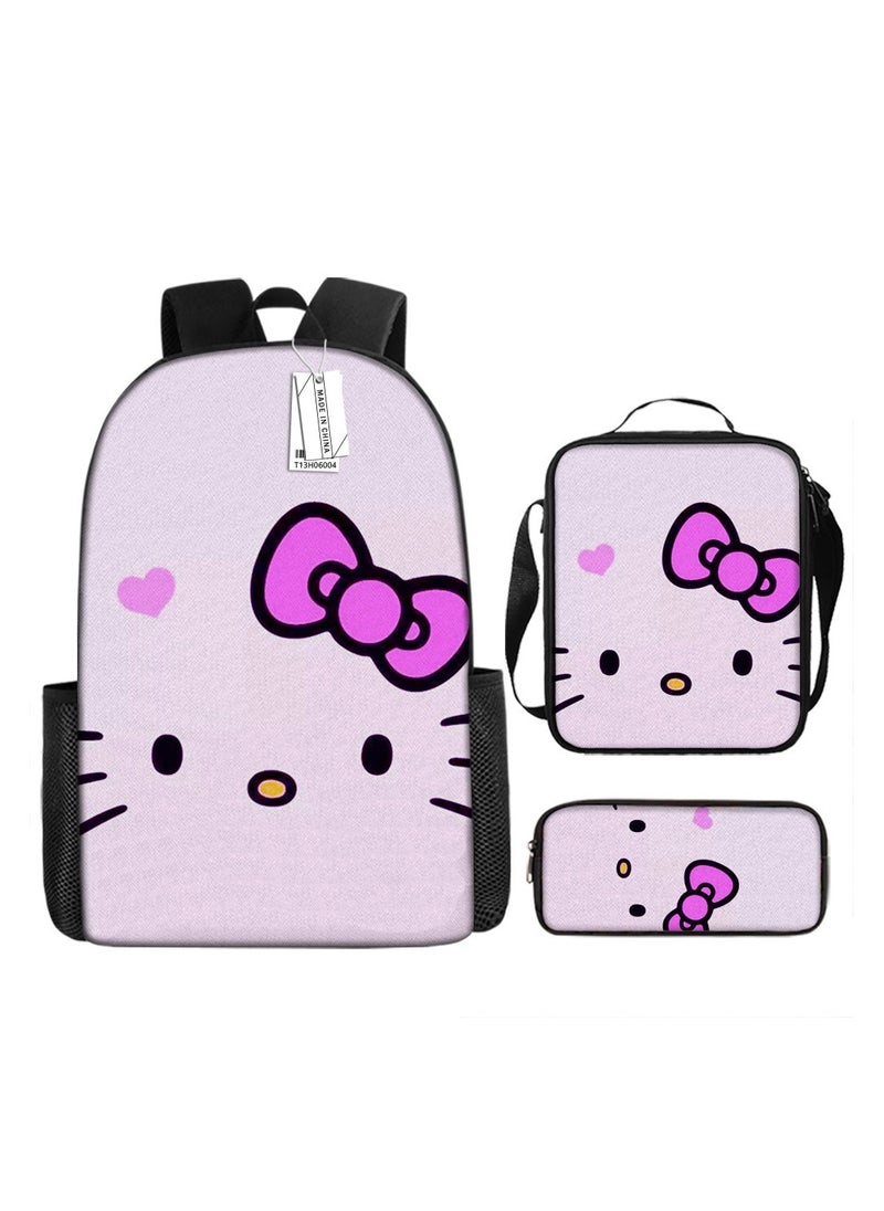 Cute Cat Girls Backpack Student Schoolbag Backpack 29*16*42CM + Shoulder Bag 19*6*23CM + Pen Bag 24*7*11CM Three-piece Set