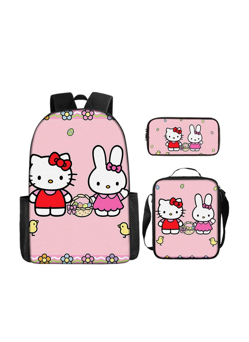 Cute Cat Girls Backpack Student Schoolbag Backpack 29*16*42CM + Shoulder Bag 19*6*23CM + Pen Bag 24*7*11CM Three-piece Set