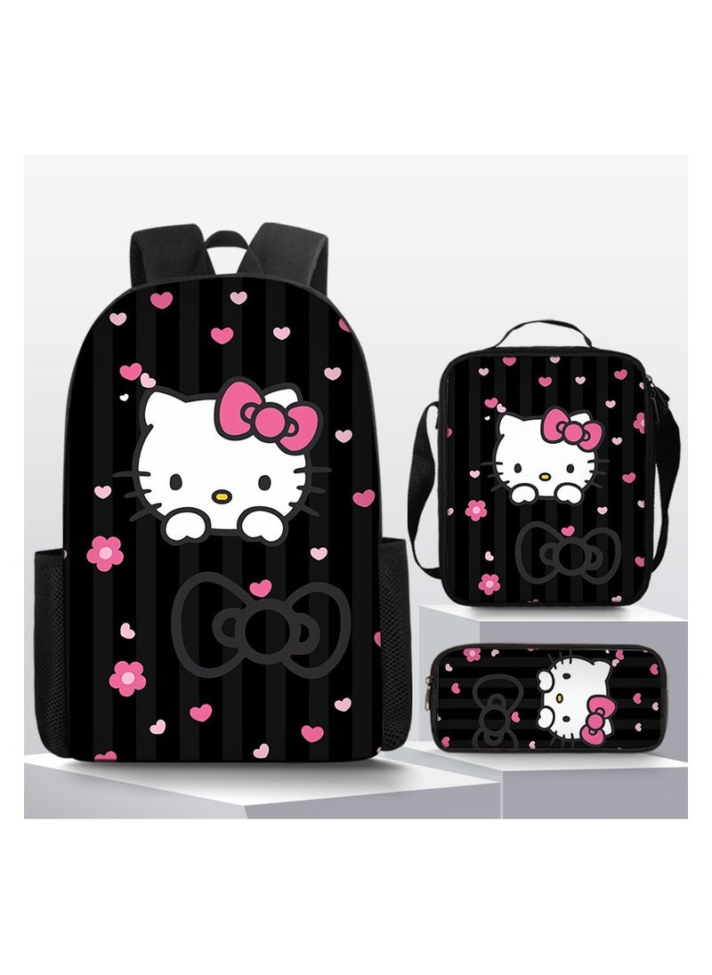 Cute Cat Girls Backpack Student Schoolbag Backpack 29*16*42CM + Shoulder Bag 19*6*23CM + Pen Bag 24*7*11CM Three-piece Set