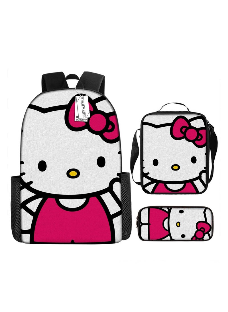 Cute Cat Girls Backpack Student Schoolbag Backpack 29*16*42CM + Shoulder Bag 19*6*23CM + Pen Bag 24*7*11CM Three-piece Set