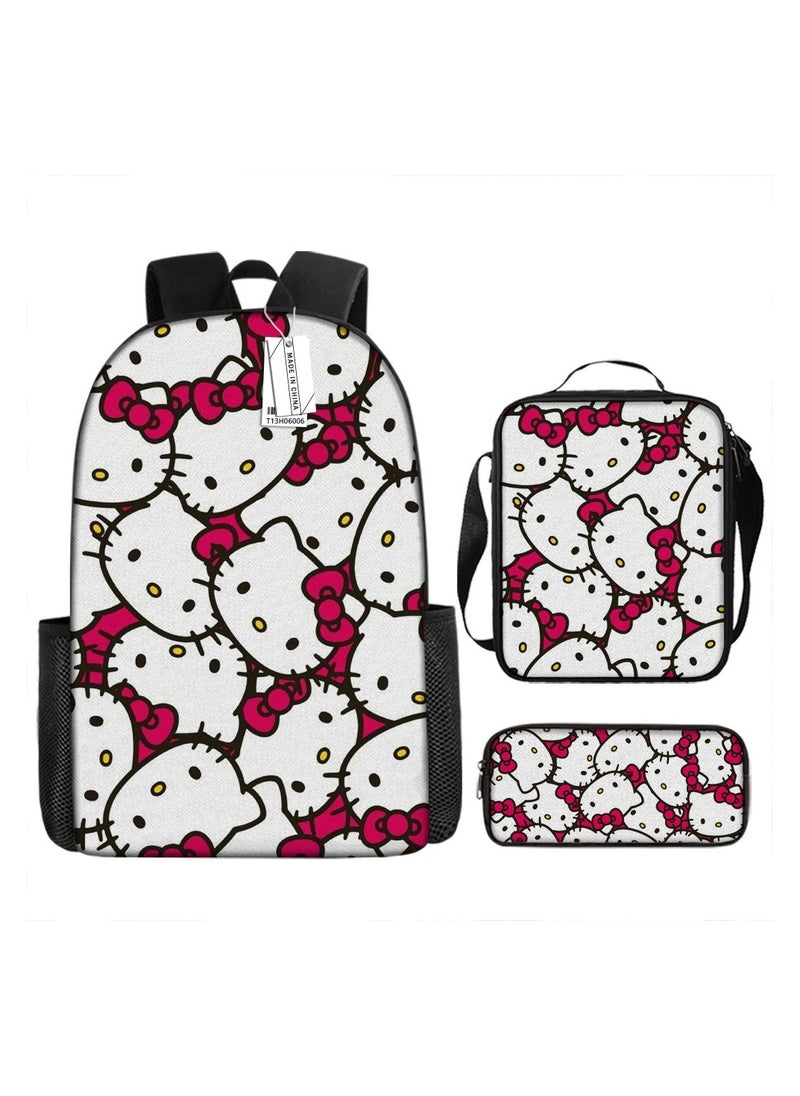 Cute Cat Girls Backpack Student Schoolbag Backpack 29*16*42CM + Shoulder Bag 19*6*23CM + Pen Bag 24*7*11CM Three-piece Set