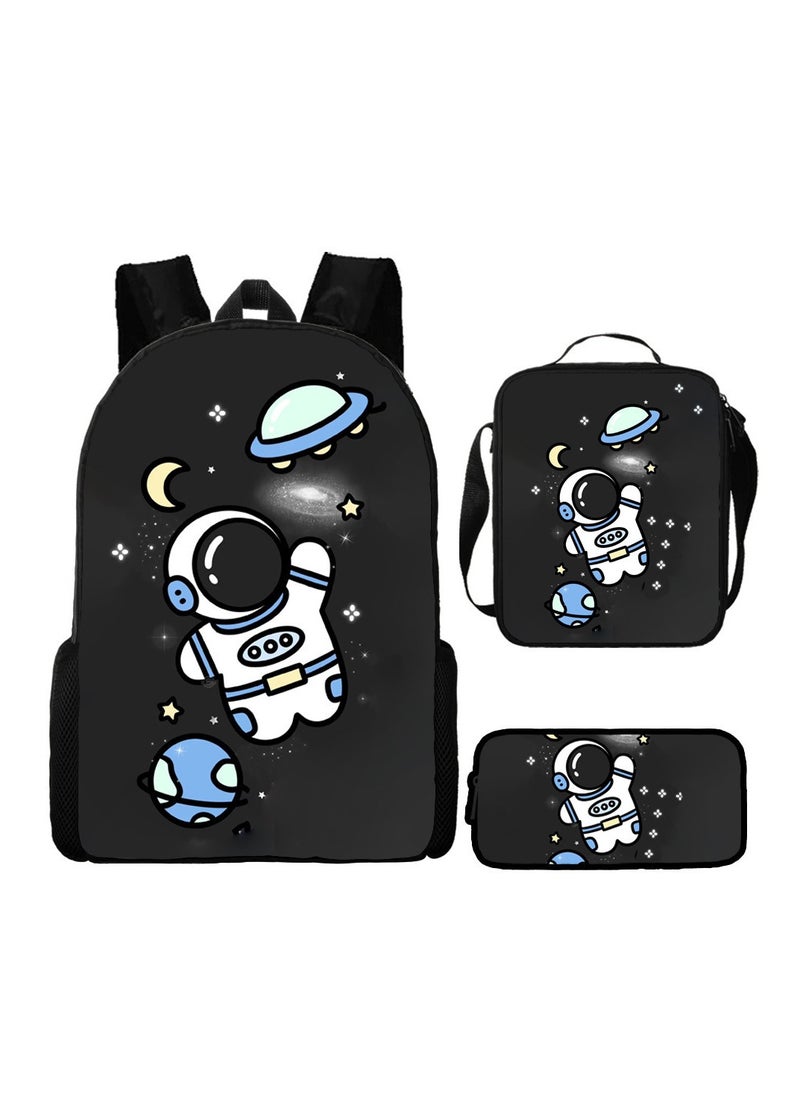 Astronaut Spaceman Student Cartoon Backpack Schoolbag Backpack 29*16*42CM + Shoulder Bag 19*6*23CM + Pen Bag 24*7*11CM Three-piece Set