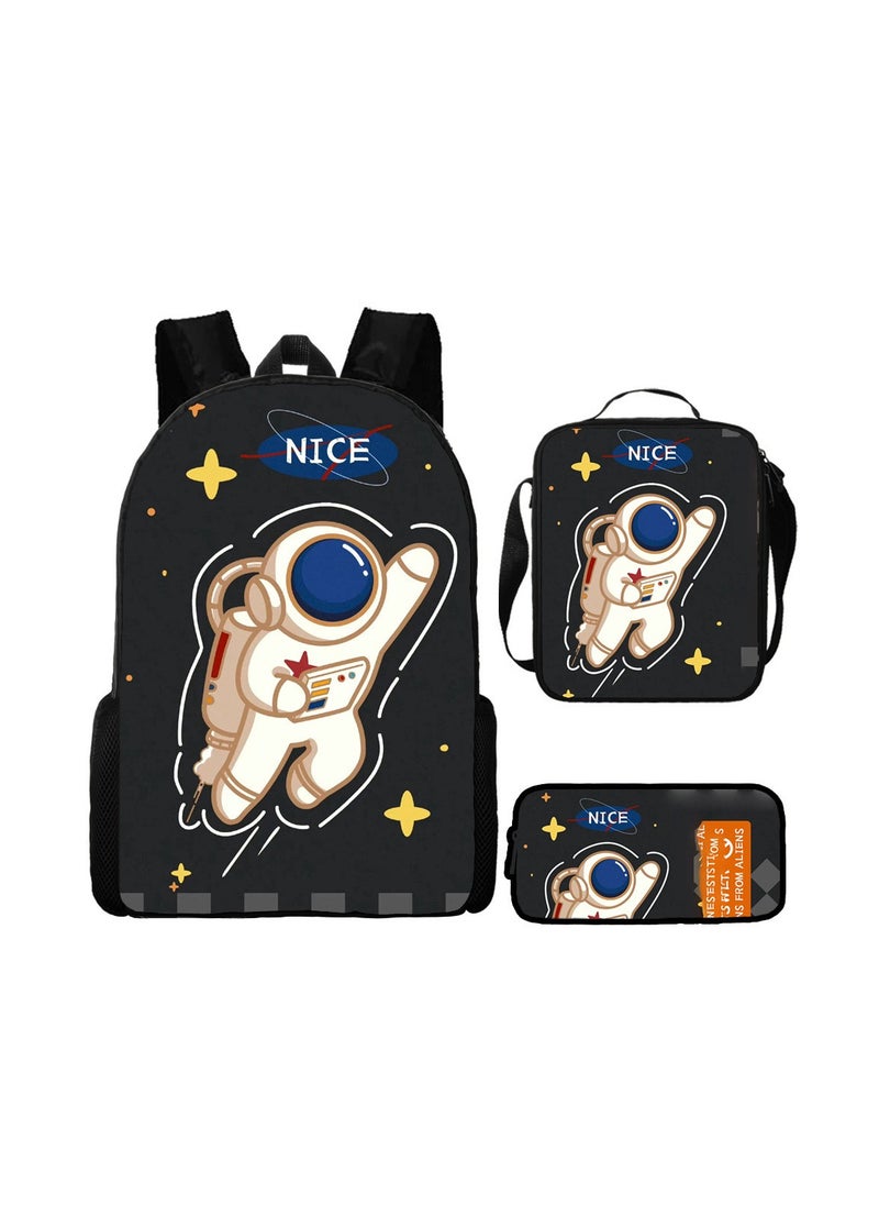 Astronaut Spaceman Student Cartoon Backpack Schoolbag Backpack 29*16*42CM + Shoulder Bag 19*6*23CM + Pen Bag 24*7*11CM Three-piece Set