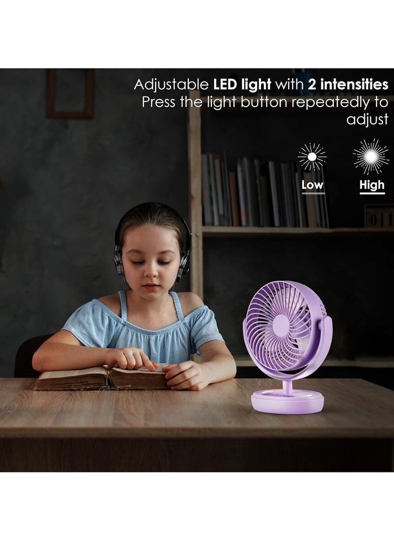 Table Fan High Speed With Led Light Powerful Rechargeable Fan With 3 Speed Airflow Noiseless Portable Fan For Home Office Kitchen 6 Inch 3000 Mah Charging Battery Fan For Desk