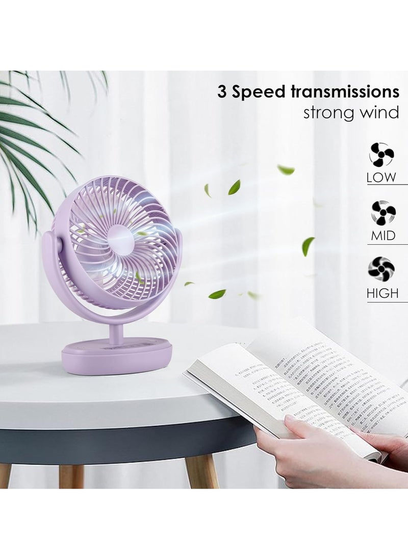 Table Fan High Speed With Led Light Powerful Rechargeable Fan With 3 Speed Airflow Noiseless Portable Fan For Home Office Kitchen 6 Inch 3000 Mah Charging Battery Fan For Desk