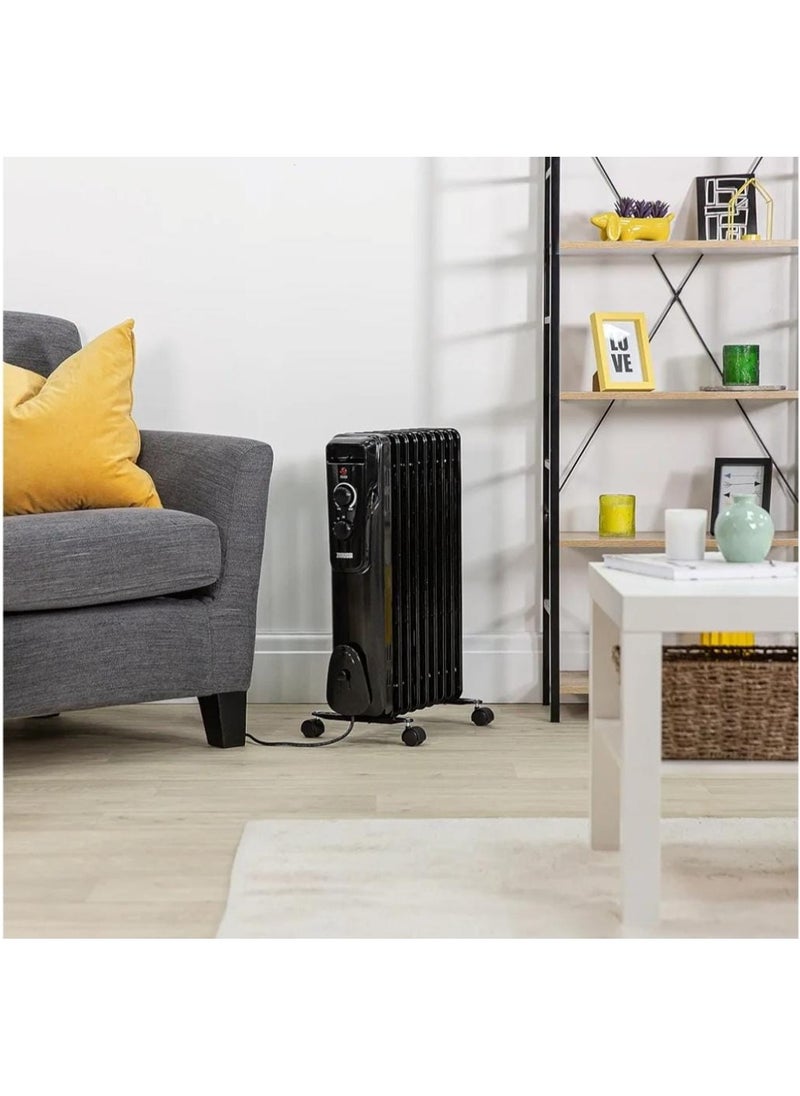 9 Fin Energy Efficient Oil Heater | Portable Electric Radiator with 3 Heat Settings, Adjustable Thermostat & Overheat Protection Compact, Quiet Space Heater for Home, Office, and Small Rooms