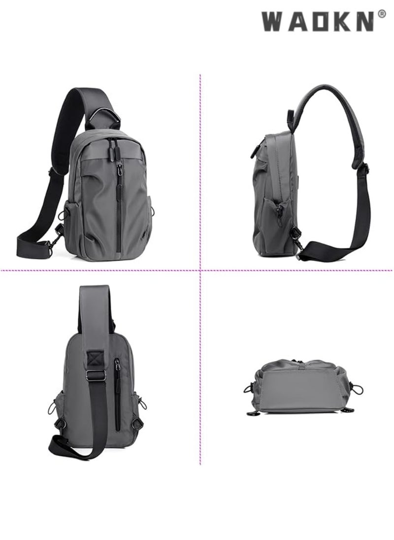 Trendy Slanted Single Shoulder Chest Bag, Travel Sports Casual Bag with USB Charging Interface