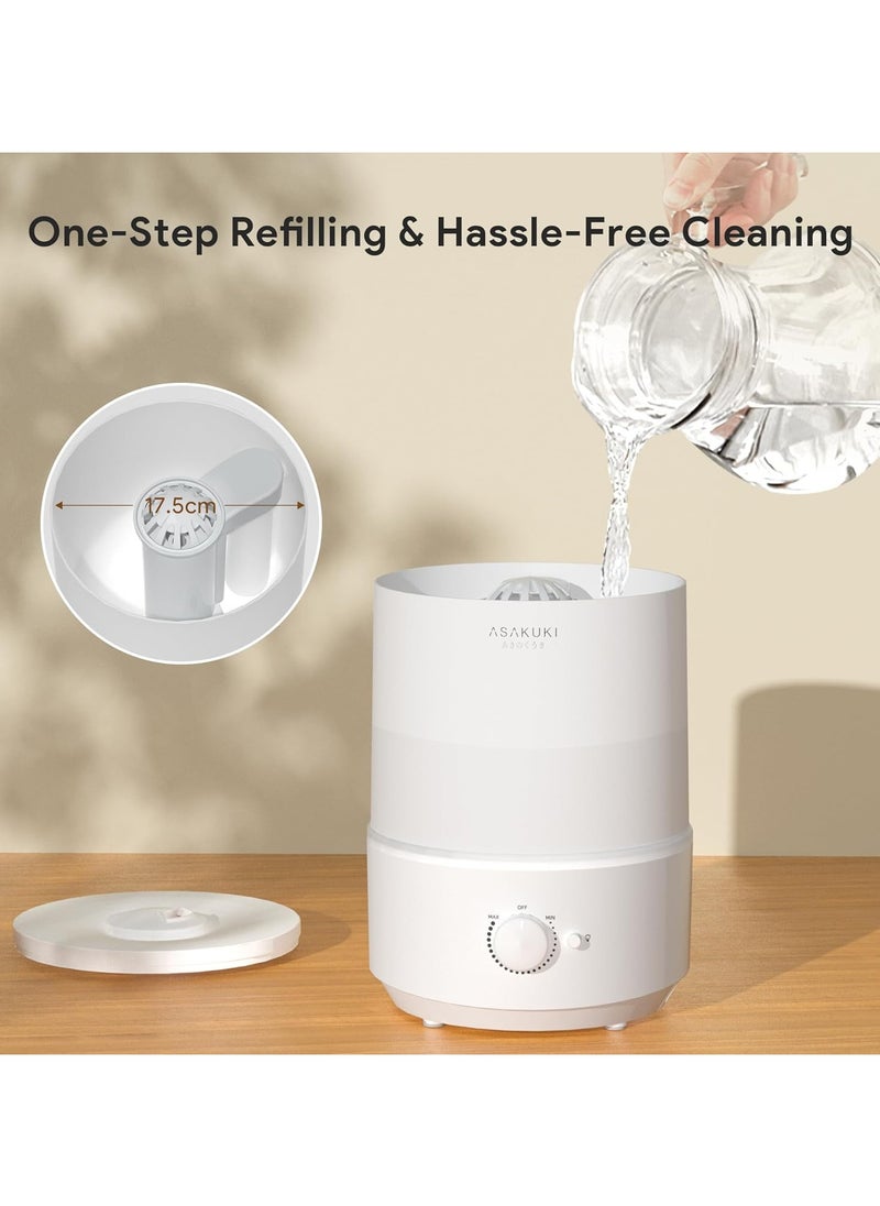 ASAKUKI Humidifiers for Bedroom Home, 3L Top Fill Cool Mist Humidifiers for Baby Nursery & Plants, 3-IN-1 Quiet Air Humidifier, Oil Diffuser & Night Light for Large Room, Auto Shut-off, BPA-Free, 30H
